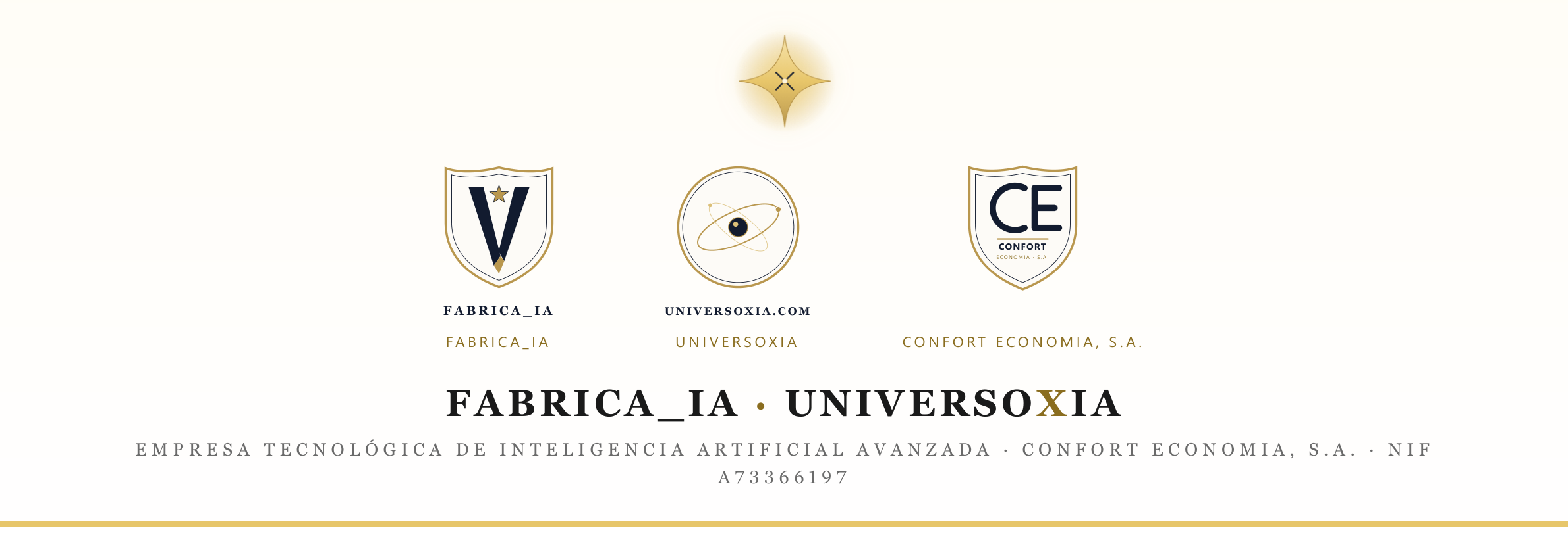 Membrete de FABRICA_IA · UNIVERSOXIA: escudos de FABRICA_IA, UNIVERSOXIA y CONFORT ECONOMIA, S.A.